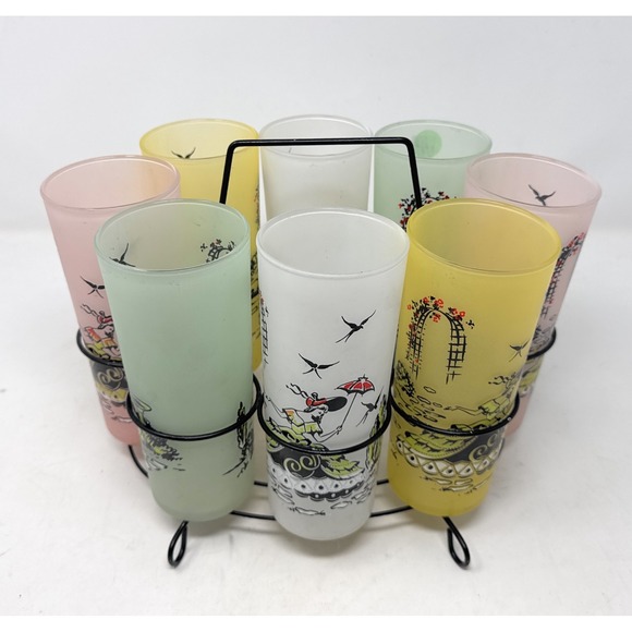 Libbey Other - Set of 8 Libbey Vintage Frosted Pastel Southern Belle Glasses